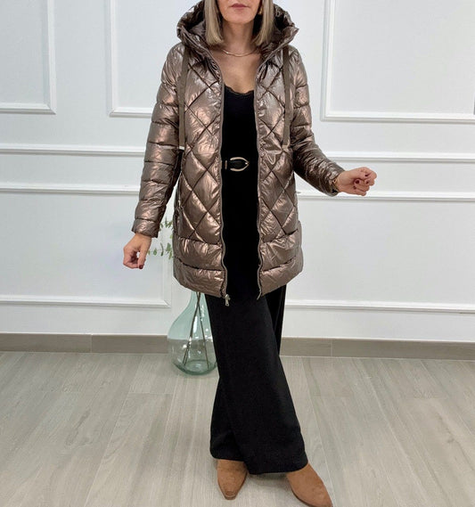 Yolanda - Abrigo de Plumas nacar bronce